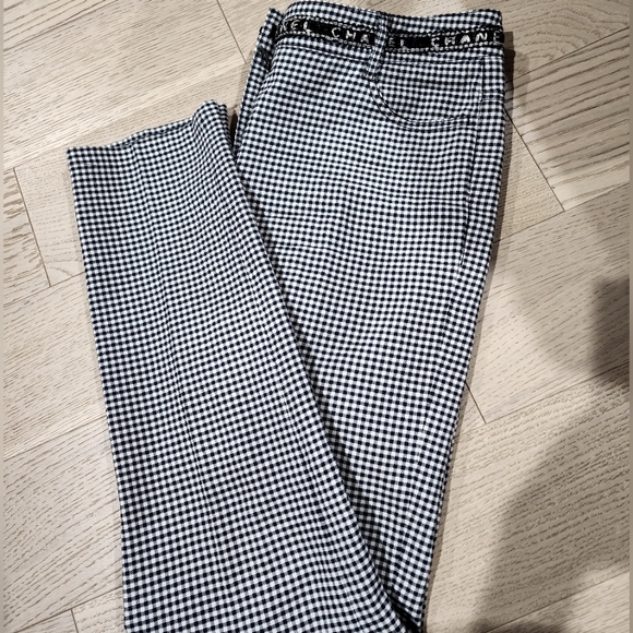 CHANEL Pants - Authentic Chanel boutique logo waistband skinny gingham trousers